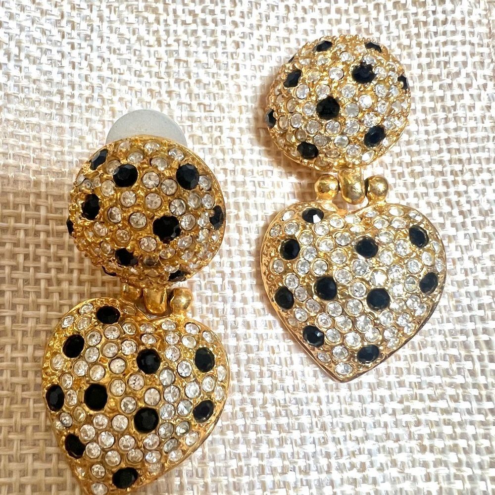 Joan Rivers Heart Drop Earrings with Black and Clear Crystal Accents